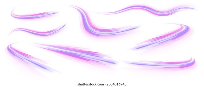 Ein bunter Bewegungshintergrund von Stadtlichtpfaden. Leuchtende grüne Neonwellen PNG. Farbige glänzende Funken der Spiralwelle. Gekrümmte Linie mit heller Geschwindigkeit wirbelt.	
