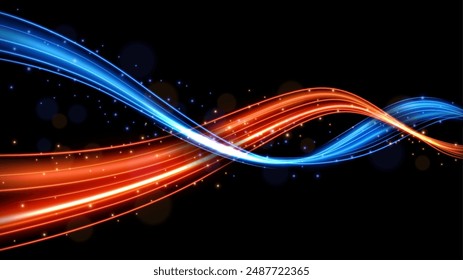 Colorful Motion Light Trails, Long Time Exposure Motion Blur Effect, Vector Illustration
