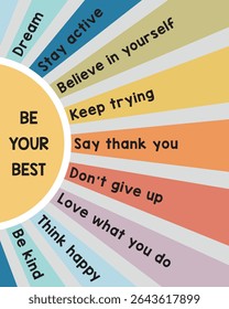 Colorful Motivational Affirmation Sunburst Poster – Be Your Best Inspirational Wall Art
