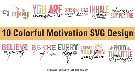 Colorful Motivational tshirt bundle, Positive affimation tshirt design, seft love png, Encouraging quotes design, sleeve png bundle