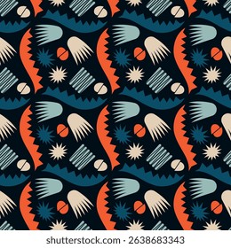 Colorful motley abstract seamless pattern. Vector illustration for print, fabric, cover, packaging, interior decor, blog decoration and other your projects.