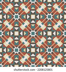 Colorful motley seamless pattern with  African motifs. Overlapping art forms, stripes, polygons, segments are grouped and arranged in a certain order. Vector. 