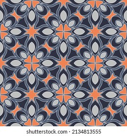 Colorful motley seamless pattern with Chinese motives. Overlapping polygons, smooth shapes, stripes and segments are grouped and arranged in a specific order. Vector. 
