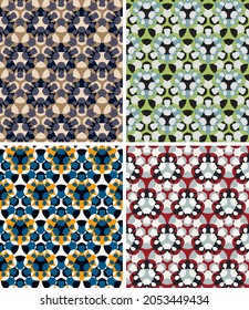  Colorful motley seamless pattern with Indian motives. Vector illustration for print, fabric, cover, packaging, design any of your projects. A set of four images. 