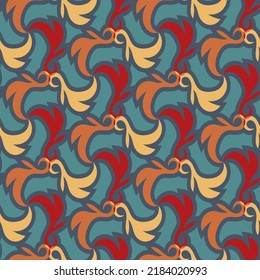 Colorful motley seamless pattern with Indian motives.  Overlapping art forms, stripes, polygons, segments are grouped and arranged in a certain order. Vector. 