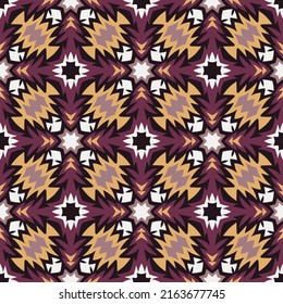 Colorful motley seamless pattern with Japanese motives. Overlapping art forms, stripes, polygons, segments are grouped and arranged in a certain order. Vector. 