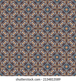 Colorful motley seamless pattern with Turkish motives. Overlapping polygons, smooth shapes, stripes and segments are grouped and arranged in a specific order. Vector. 