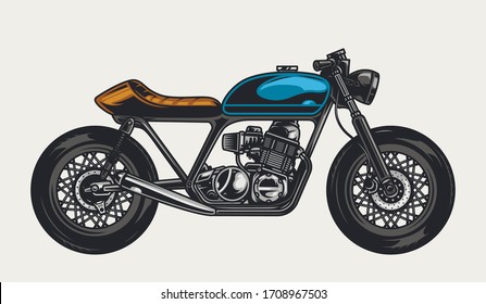 Colorful motorcycle side view template in vintage style isolated vector illustration