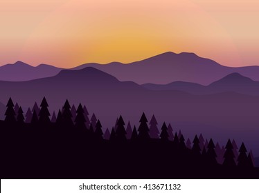 Colorful mountain background, sunrise time. Vector illustration eps 10.