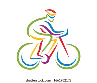 Colorful Mountain Biker Illustration with Silhouette Style