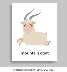 colorful  mountain goat ungulate herbivores animals cartoon flat  vector illustration