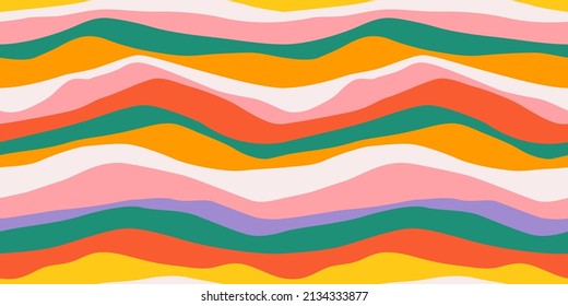 Colorful mountain landscape seamless pattern illustration. Travel concept background in retro colors.