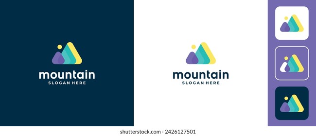 colorful mountain logo design vector