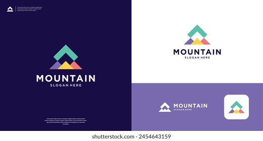 Colorful mountain logo. A simple peak symbol with a combination of arrows and geometric designs.