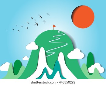 Colorful Mountain Paper Cut Style Background Vector Illustration