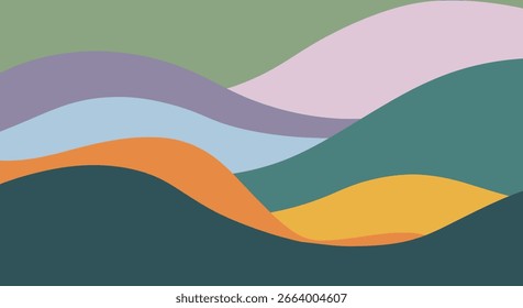 Fundo de paisagem de montanha colorido apresenta formas macias e onduladas e gradientes suaves