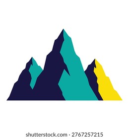 Colorful mountain range with multiple peaks in navy blue teal and yellow hues icon