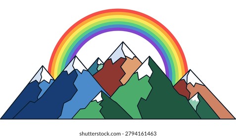 Colorful mountain range with rainbow mountain landscape colorful adventure illustration environment topography climbing