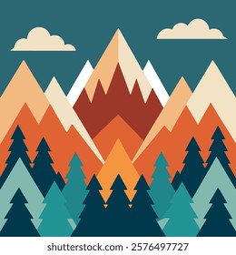 A colorful mountain range with trees and mountains