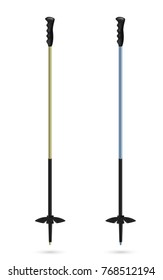 Colorful mountain ski sticks. Realistic winter sport equipment.