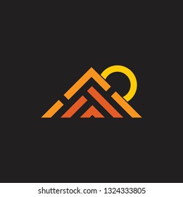 colorful mountain sun simple triangle stripes geometric logo vector