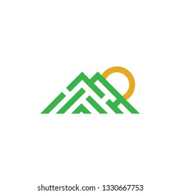 colorful mountain sun simple triangle stripes geometric logo vector