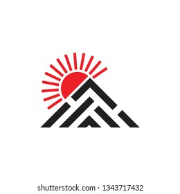 colorful mountain sun simple triangle stripes geometric logo vector