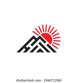 colorful mountain sun simple triangle stripes geometric logo vector