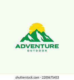 colorful mountain with sunset logo design