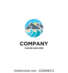 colorful mountain and waves logo icon vector