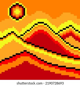 Farbige Berge mit Pixelkunst. Vektorgrafik.