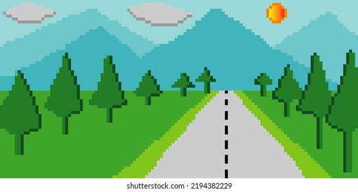 Colorful mountains with pixel art. Vector illustration.