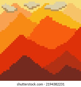 Colorful mountains with pixel art. Vector illustration.