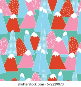 Colorful mountains seamless pattern. Abstract modern style. Vector hand drawn illustration.