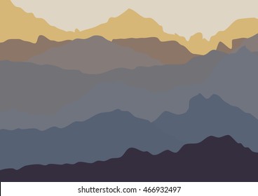 Colorful mountains at sunset or dawn : vector background.