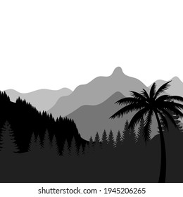 colorful mountains and trees illustration design template