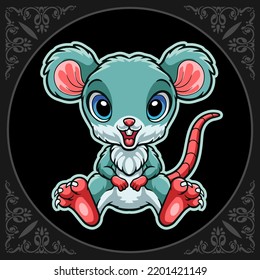 Colorful mouse zentangle arts isolated on black background