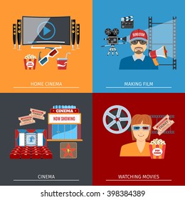 Colorful Movie Flat Concepts Set. Cinema.  Vector Illustration