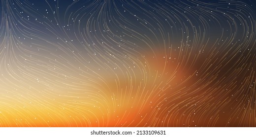 Colorful Moving Curving Lines, Flowing Stream of Energy in Glowing Sunlit Space and Starry Sky Around-Modern Style Futuristic Technology or Astrology Concept Background,Creative Template,Vector Design