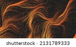 Colorful Moving Curving Wavy Lines, Flowing Stream of Energy in Dark Space and Starry Sky - Modern Style Futuristic Technology or Astrology Concept Background, Creative Template, Vector Design