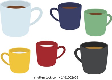 colorful mug cups isolated on white background