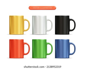 Colorful mug realistic 3d vector illustration set