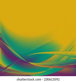 Colorful multicolor abstract waves on isolated yellow background