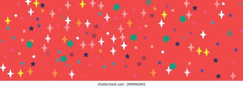 Colorful Multicolor Blue Azure Indigo Bright Red Stars Pattern. Chaotic Sea Vivid Green Pink Turquoise Print Orange Sky Wallpaper. Yellow Violet Lavender Stars Pastel White Vibrant Illustration.