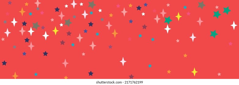 Colorful Multicolor Blue Yellow Stars Violet Green Stars Ornament. Turquoise Red Print Azure Indigo White Vibrant Bright Sky Background. Pastel Lavender Orange Pink Vivid Sea Chaotic Background.