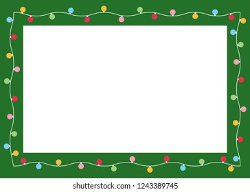Colorful Multicolor Christmas Tree Lights Garland Vector Frame Border Illustration