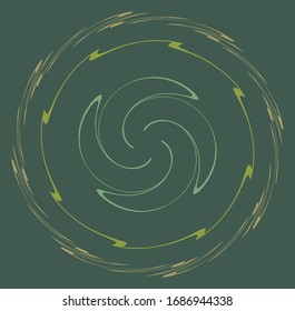 colorful, multicolor and monochrome cyclic, cycle concentric ring. revolved spiral, vortex, whorl. abstract circular, radial loop shape, element over colored backdrop, background