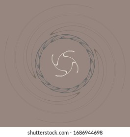 colorful, multicolor and monochrome cyclic, cycle concentric ring. revolved spiral, vortex, whorl. abstract circular, radial loop shape, element over colored backdrop, background