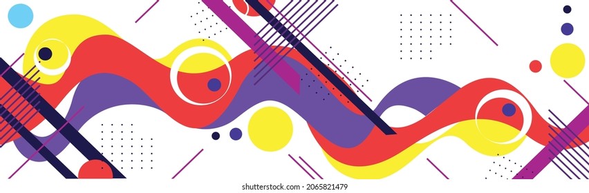 Fondo abstracto panorámico multicolor colorido de diferentes formas geométricas - Ilustración vectorial