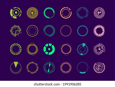Colorful multicolored tech circle hud element set